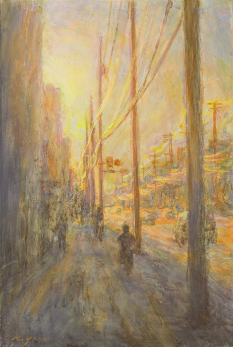 帰り道　光る電線